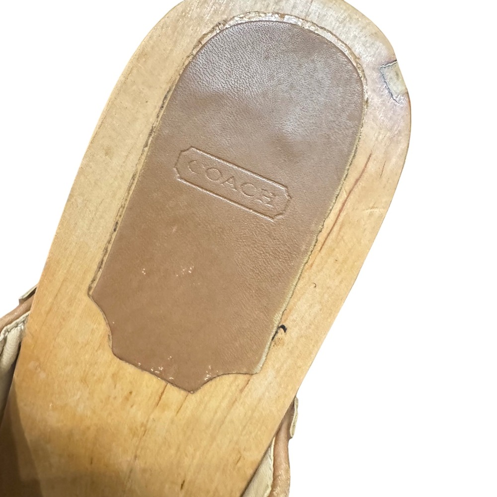 Coach Felicia Suede Wood Mule Clogs Made in Italy Gold Tan Size 10 - Picture 10 of 14